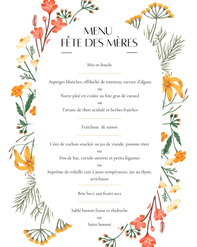On vous dévoile notre menu du dimanche 25 mai à l’occasion de la fête des mères🌷✨

À 65€ (hors boissons) et 20€ pour les enfants, il est élaboré par notre chef Gilles Landragin👨🏻‍🍳

Réservation par téléphone au 03 26 40 63 83 ou par mail sur contact@continental-restaurant.fr